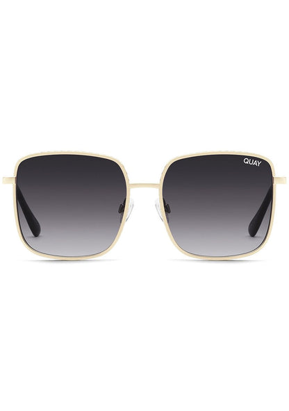 Quay Australia Real One Sunglasses in gold smoke with ornate metal frame and faded smoke lens on festival sunglasses — front view