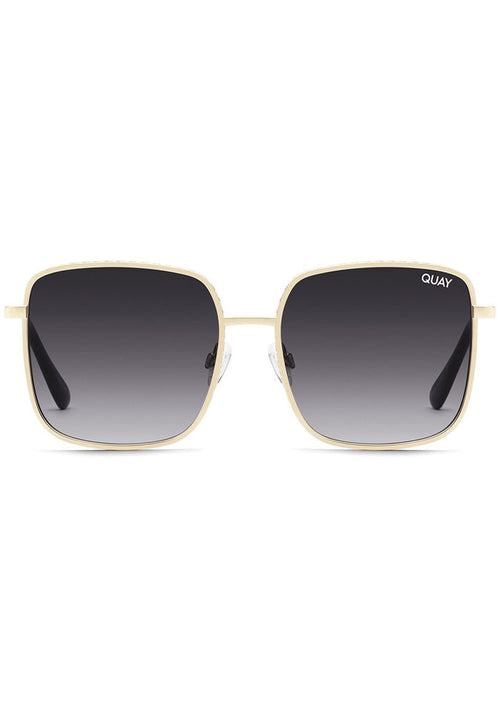 Quay Australia Real One Sunglasses in gold smoke with ornate metal frame and faded smoke lens on festival sunglasses — front view