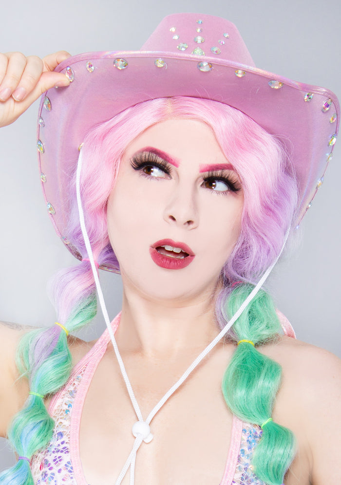 LASR Rhinestone Cowgirl Opalescence Festival Hat — front view