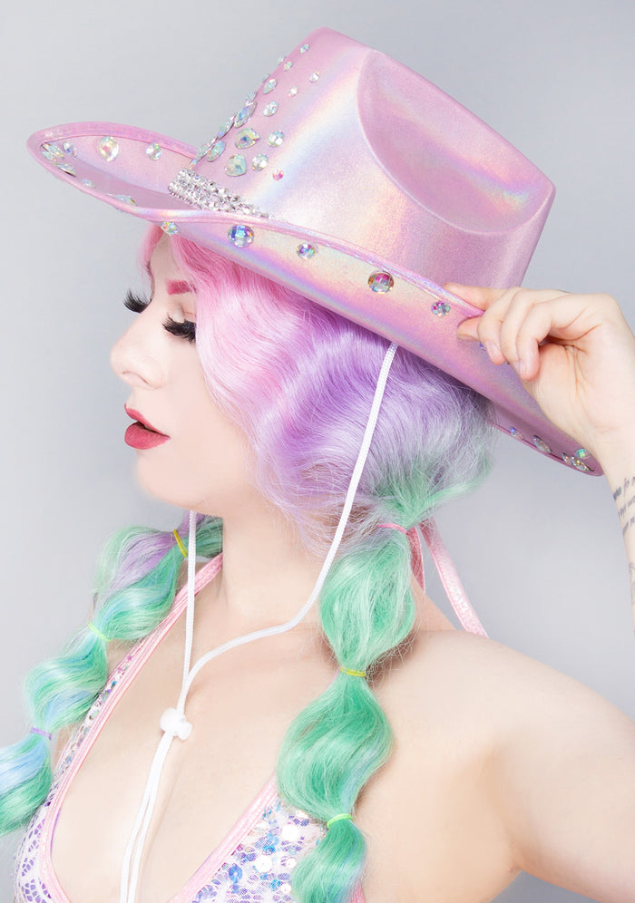 LASR Rhinestone Cowgirl Opalescence Festival Hat — product view