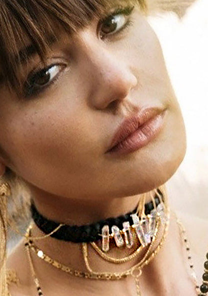 Ettika Rich Traditions Crystal Choker in black — model view