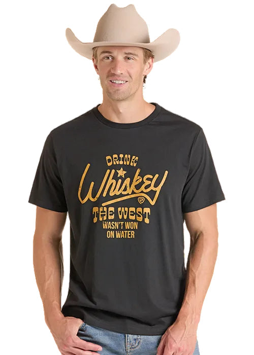 Rock & Roll Cowboy Black 'Drink Whiskey Short Sleeve Tee Shirt BU21T09852