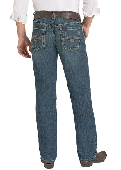 Rock & Roll Cowboy Men's Dark Wash High-Rise Relaxed Fit Alpha Tapered Bootcut Jeans BMHBD08571