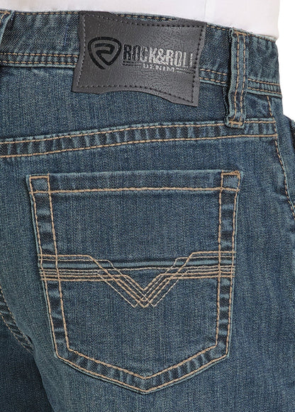 Rock & Roll Cowboy Men's Dark Wash High-Rise Relaxed Fit Alpha Tapered Bootcut Jeans BMHBD08571