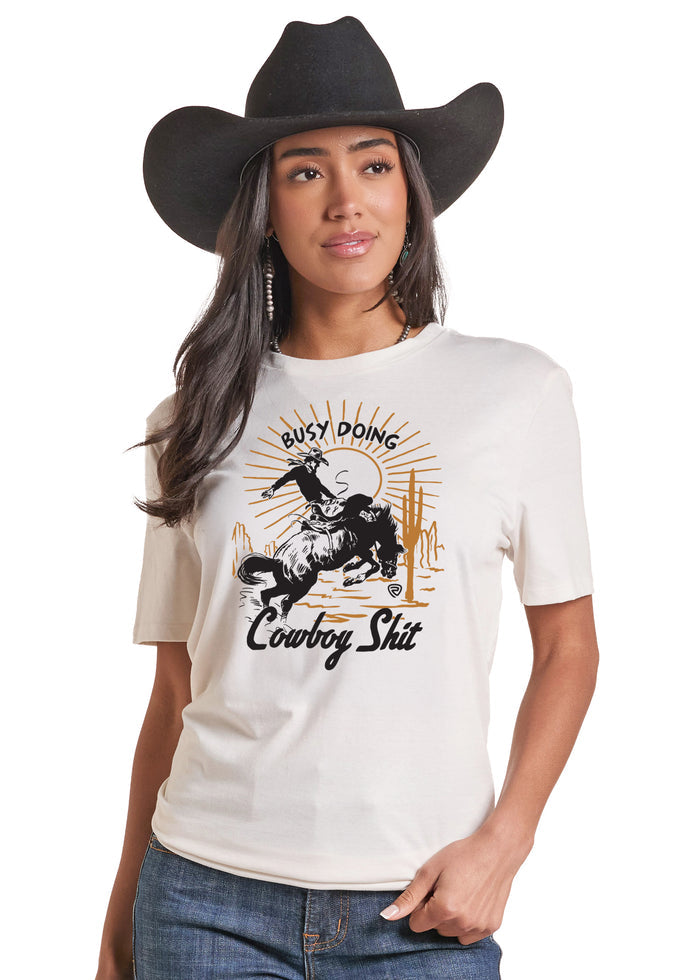 Rock & Roll Cowboy Natural Bronco 'Doing Cowboy S***' Tee Shirt BU21T09850