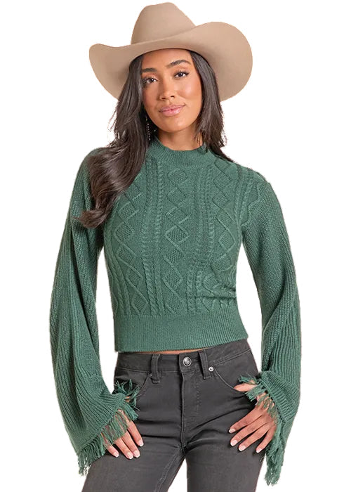 Rock & Roll Cowgirl Jade Flare Sleeve Sweater BW32T09398