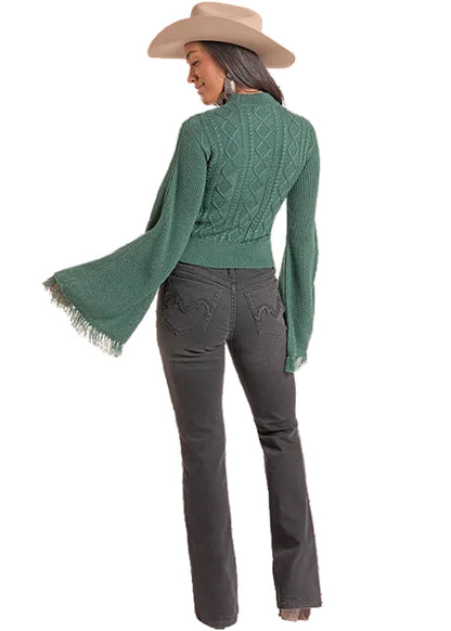 Rock & Roll Cowgirl Jade Flare Sleeve Sweater BW32T09398