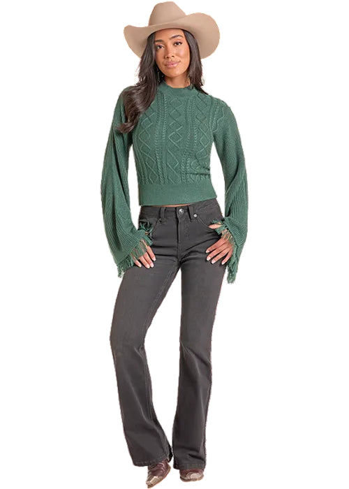 Rock & Roll Cowgirl Jade Flare Sleeve Sweater BW32T09398