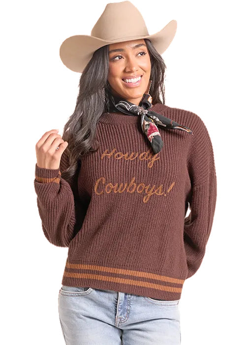 Rock & Roll Cowgirl Java Howdy Cowboys Sweater BW32T09378