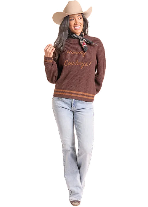 Rock & Roll Cowgirl Java Howdy Cowboys Sweater BW32T09378