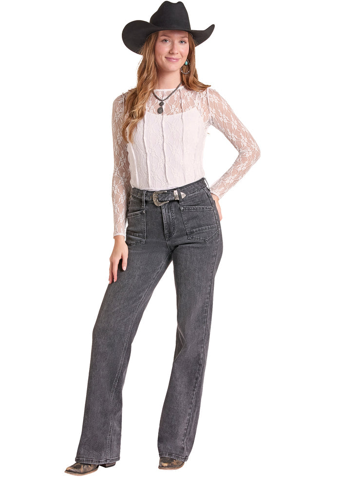 Rock & Roll Cowgirl Women's Natural Lace Long Sleeve Mesh Top BW22T09376