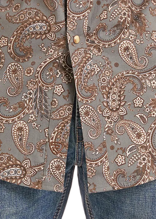 Rock & Roll Men's Brown Paisley Pearl Snap Long Sleeve Western Shirt BMN2S09651
