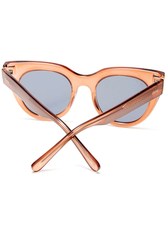 Dime Optics Rumors Sunglasses in taupe crystal beige mirror — back view