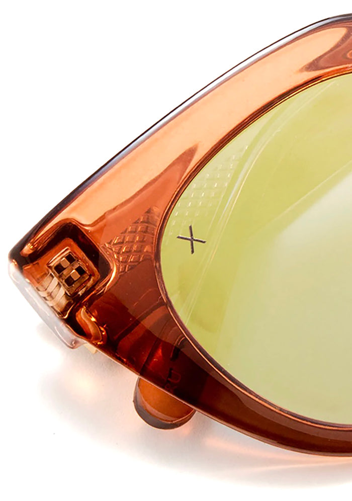 Dime Optics Rumors Sunglasses in taupe crystal beige mirror — detail view