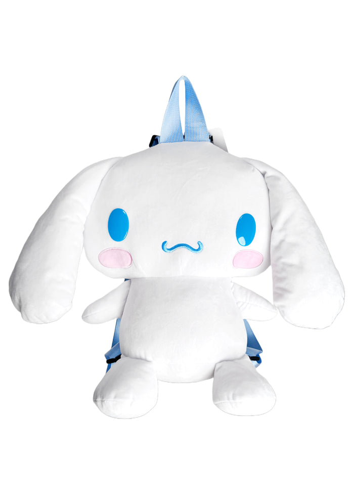 Sanrio Cinnamoroll 3D Plush Backpack in white with 3D shaped Cinnamoroll plush on kawaii rave festival backpack — front view