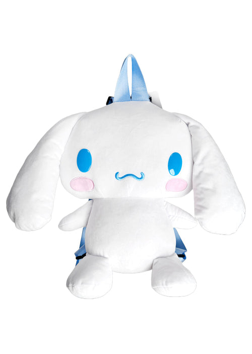 Sanrio Cinnamoroll 3D Plush Backpack in white with 3D shaped Cinnamoroll plush on kawaii rave festival backpack — front view