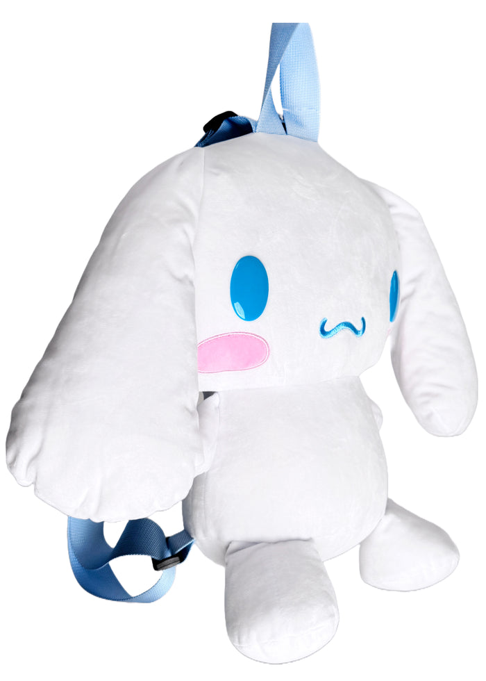 Sanrio Cinnamoroll 3D Plush Backpack in white with 3D shaped Cinnamoroll plush on kawaii rave festival backpack — side view