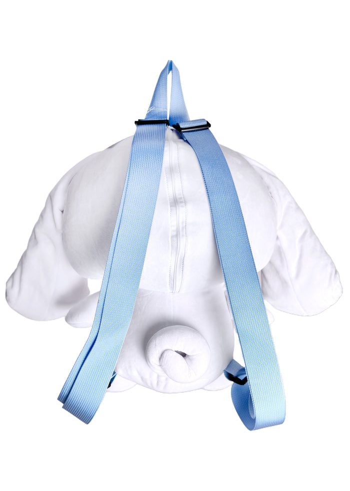 Sanrio Cinnamoroll 3D Plush Backpack in white with 3D shaped Cinnamoroll plush on kawaii rave festival backpack — back view