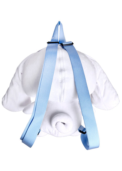 Sanrio Cinnamoroll 3D Plush Backpack in white with 3D shaped Cinnamoroll plush on kawaii rave festival backpack — back view
