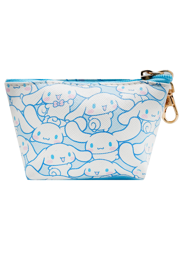 Sanrio Cinnamoroll AOP Mini Coin Pouch in white with all-over Cinnamoroll print on compact zip pouch — back view
