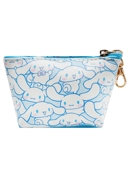 Sanrio Cinnamoroll AOP Mini Coin Pouch in white with all-over Cinnamoroll print on compact zip pouch — back view