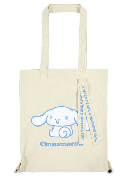 Sanrio Cinnamoroll Convertible Canvas Tote in multicolor with Cinnamoroll character print and convertible tote design — front view