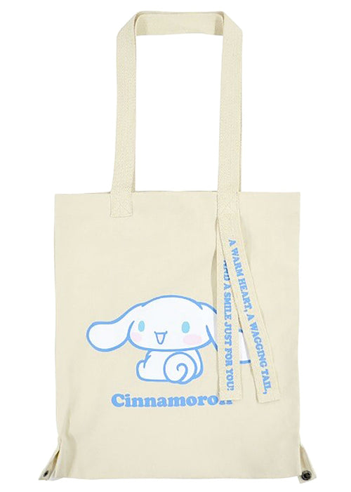 Sanrio Cinnamoroll Convertible Canvas Tote in multicolor with Cinnamoroll character print and convertible tote design — front view