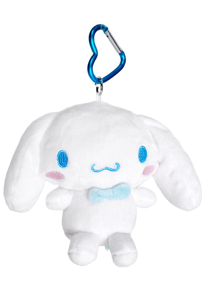 Sanrio Cinnamoroll Plush Mascot Carabiner Pouch in white with 3D Cinnamoroll plush on carabiner pouch festival accessory — front view