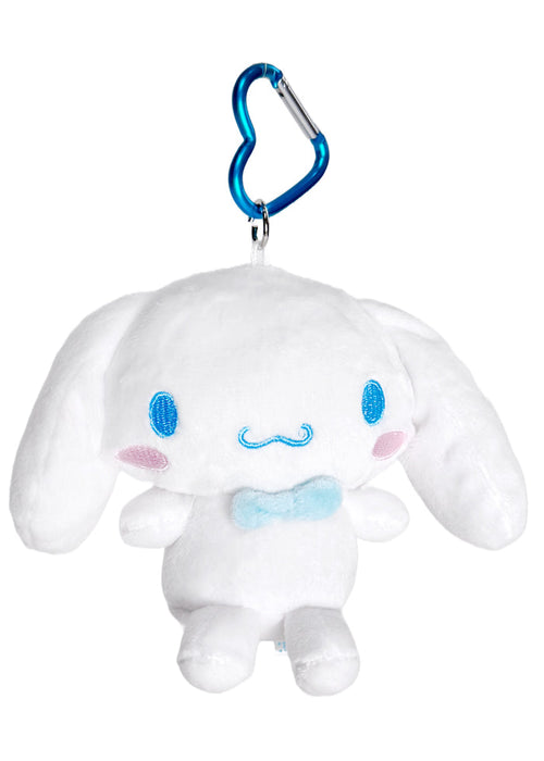 Sanrio Cinnamoroll Plush Mascot Carabiner Pouch in white with 3D Cinnamoroll plush on carabiner pouch festival accessory — front view