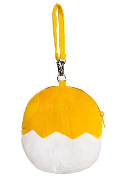 Sanrio Gudetama Die Cut Mini Plush Pouch in yellow white with full-front Gudetama die-cut plush wristlet — back view