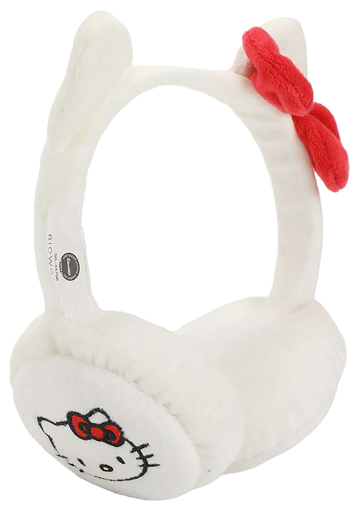 Bioworld Sanrio Hello Kitty Foldable Cosplay Earmuff in white red — front view on display