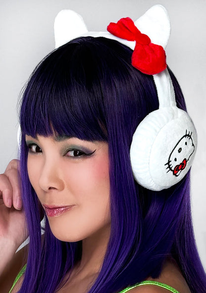 Bioworld Sanrio Hello Kitty Foldable Cosplay Earmuff in white red — model view 2