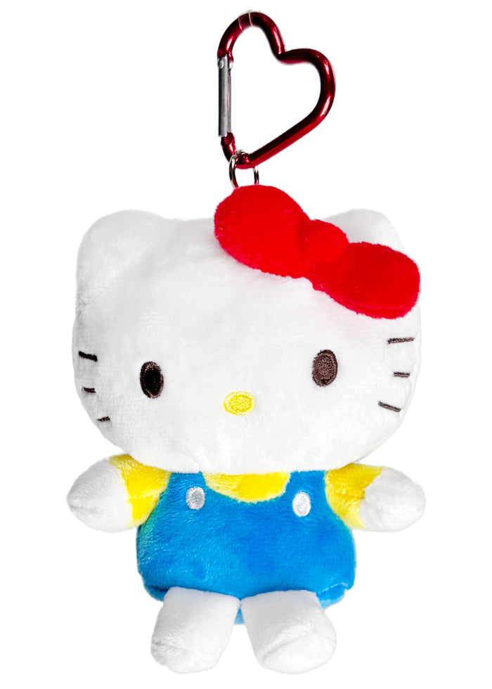 Sanrio Hello Kitty Plush Mascot Carabiner Pouch in white multi with 3D Hello Kitty plush on carabiner pouch festival accessory — front view