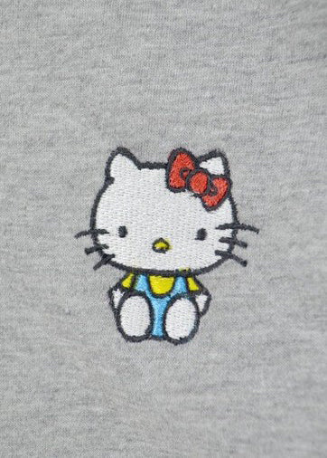Sanrio Hello Kitty Sherpa Zip Up Hoodie in grey with Hello Kitty embroidery on sherpa-lined zip-up rave festival jacket — back view