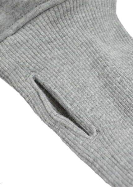 Sanrio Hello Kitty Sherpa Zip Up Hoodie in grey with Hello Kitty embroidery on sherpa-lined zip-up rave festival jacket — pocket detail view