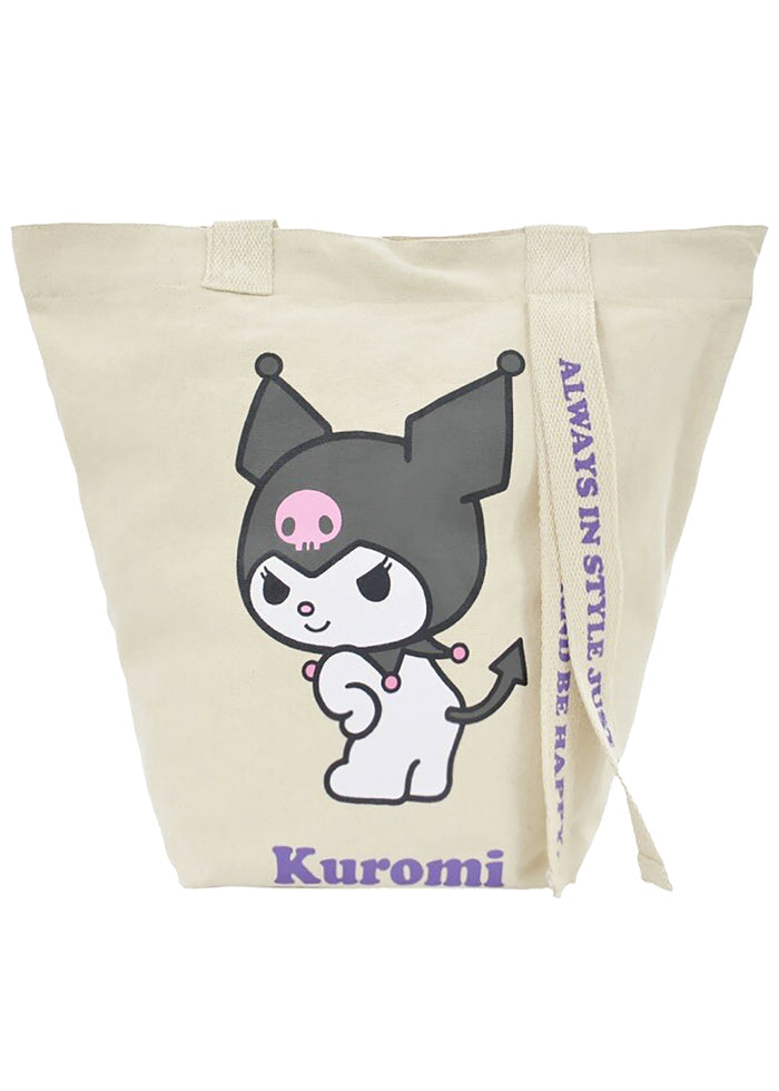 Sanrio Kuromi Convertible Canvas Tote in multicolor with Kuromi character print and convertible tote design — side view