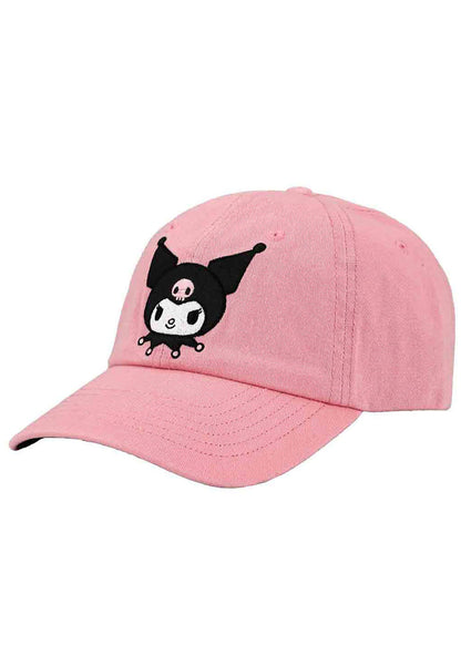 Bioworld Sanrio Kuromi Embroidered Raglan Hat in pink — side view