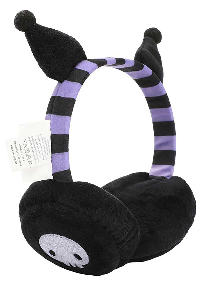 Bioworld Sanrio Kuromi Foldable Cosplay Earmuff in black purple — front view on display