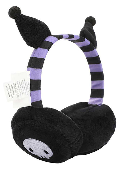 Bioworld Sanrio Kuromi Foldable Cosplay Earmuff in black purple — front view on display
