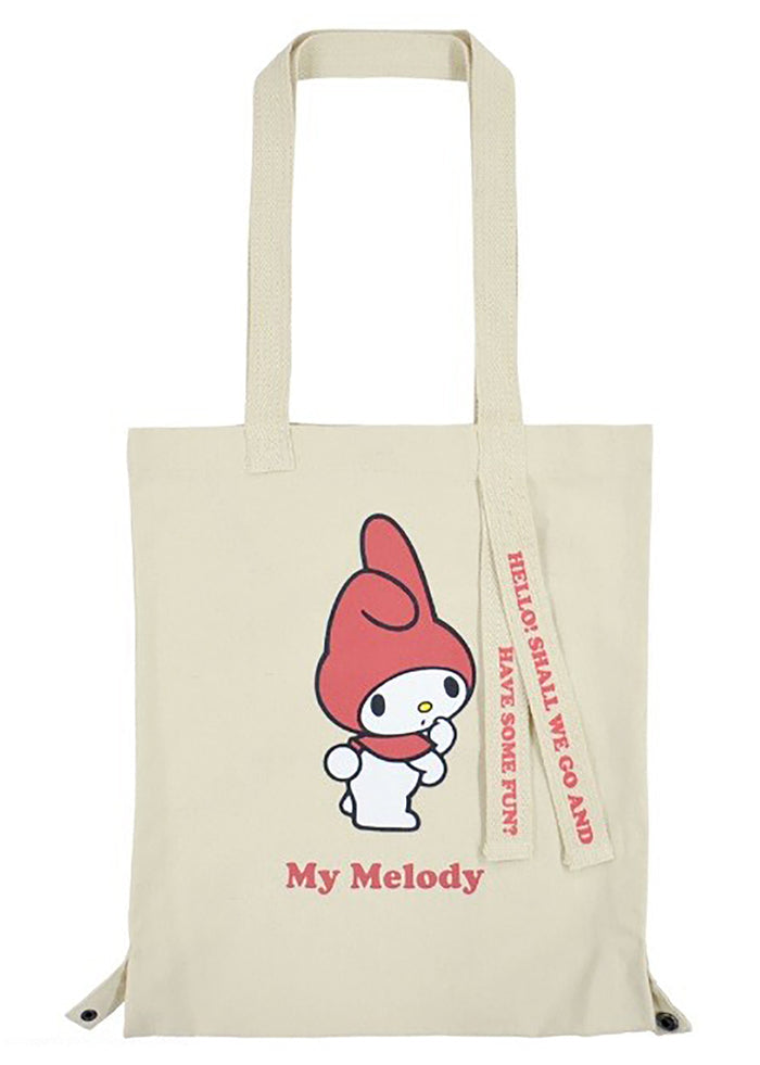 Sanrio My Melody Convertible Canvas Tote in multicolor with My Melody character print and convertible tote design — front view