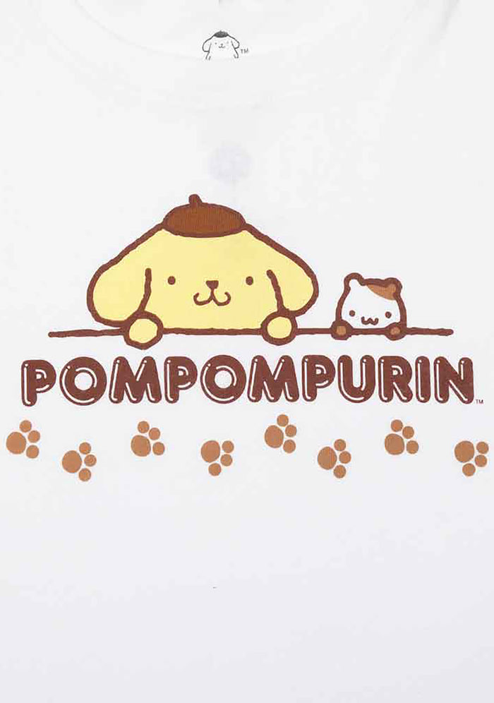 Bioworld Sanrio Pompompurin and Muffin Character Tee in white — graphic detail view
