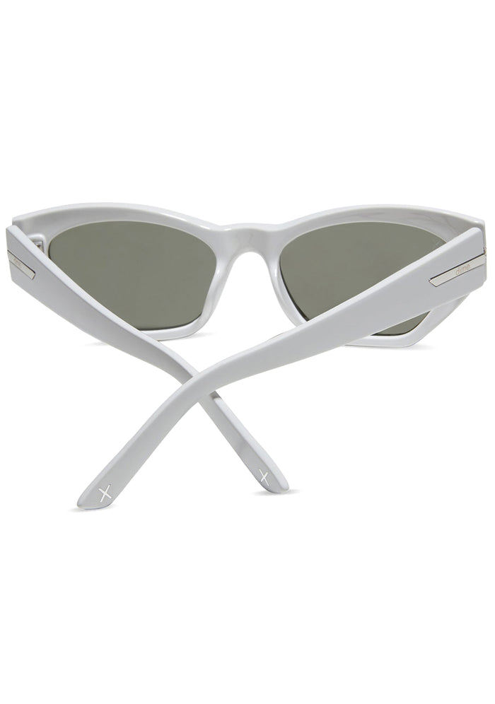 Dime Optics Sawtelle Polarized Sunglasses in glossy white silver mirror — back view