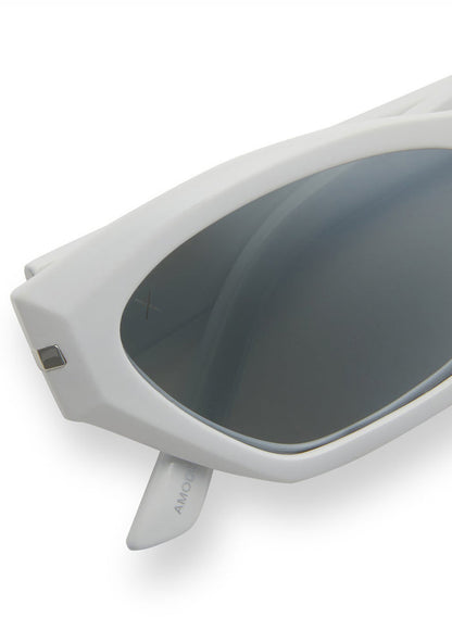 Dime Optics Sawtelle Polarized Sunglasses in glossy white silver mirror — detail view