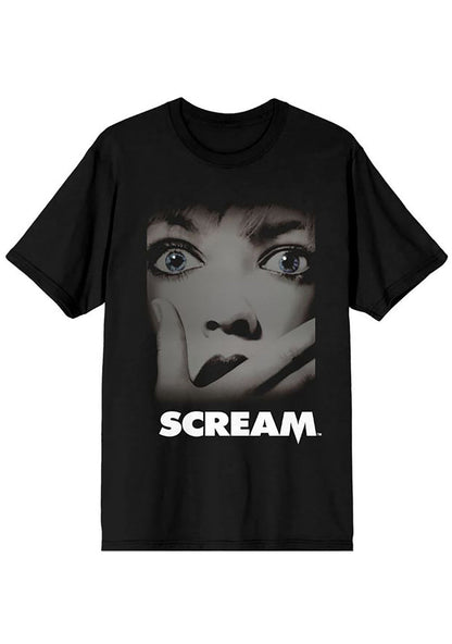 Bioworld Scream Classic Unisex Tee in black with Sidney Prescott front graphic on horror fandom rave festival top — front view