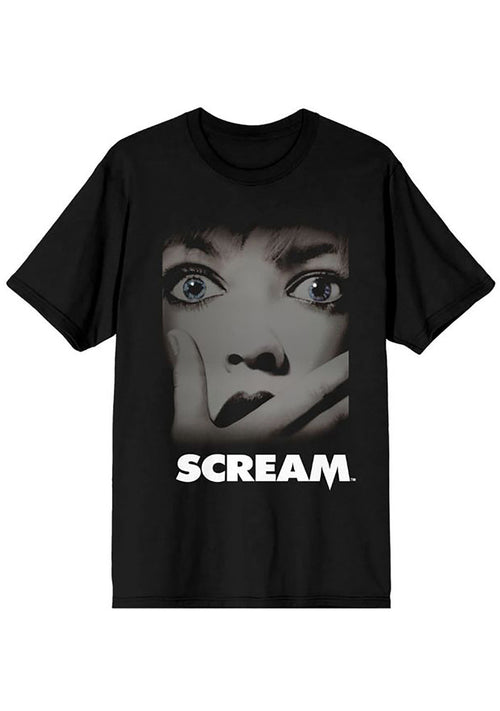 Bioworld Scream Classic Unisex Tee in black with Sidney Prescott front graphic on horror fandom rave festival top — front view