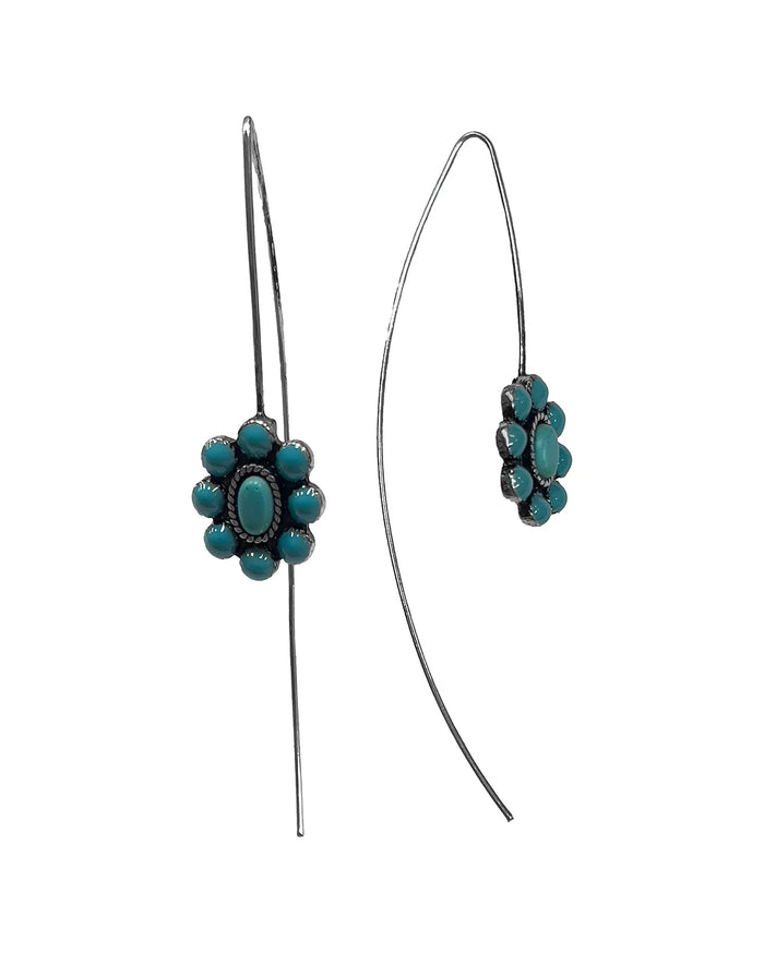 Silver Strike Turquoise Flower Long Hook Earrings D460020733