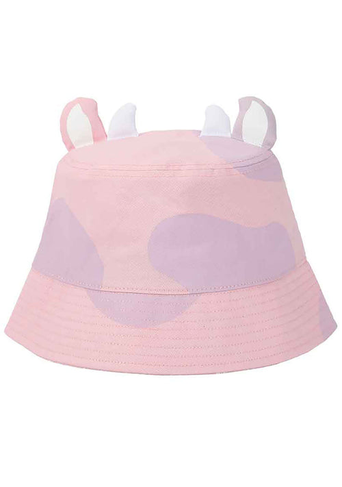 Bioworld Squishmallows Patty the Cow 3D Bucket Hat in pink purple with 3D Patty the Cow ears on kawaii rave festival hat — front view