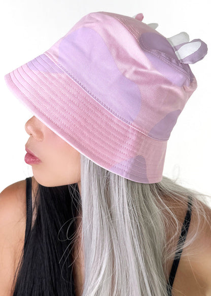 Bioworld Squishmallows Patty the Cow 3D Bucket Hat in pink purple — model side view