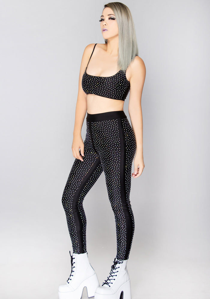 Hot & Delicious Stargazer Rhinestone Cropped Top in black — detail view