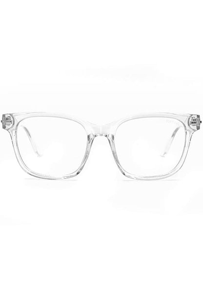 TopFoxx Stella Blue Light Glasses in clear with trendy frame and anti blue light lenses on rave glasses — front view